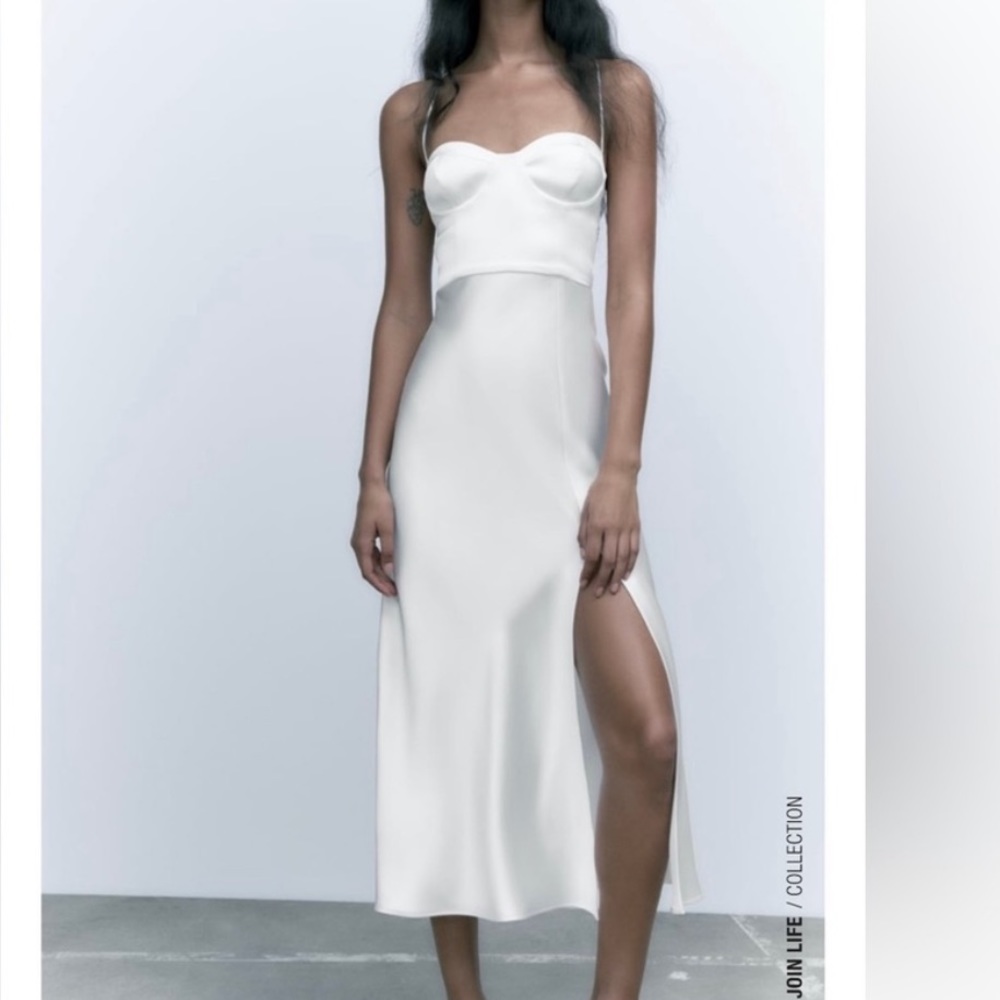 NWT Zara sweetheart neckline dress white